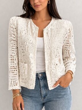 IRO Elgua Crochet Lace Jacket White Open Front Size 38 (US M)